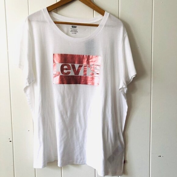 Levis Womens White T-Shirt Rose Gold Logo - Picture 3 of 8